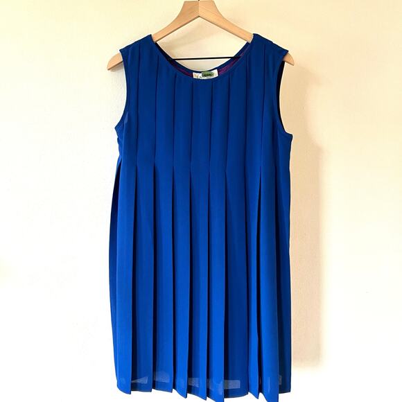 Vintage Laundry by Shelli Segal Blue Pleated Sleeveless Swing Mini Dress Small - Picture 1 of 4